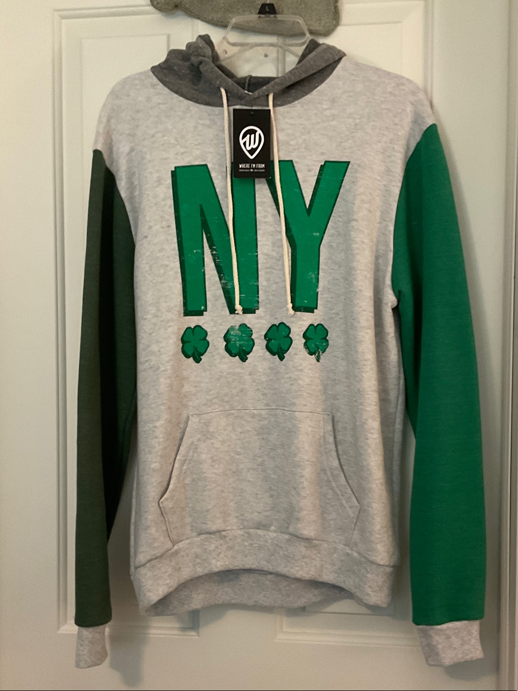 “Where I’m From”. Gray And Green Ny Pullover Hoodie Sweatshirt Nwts Size Large